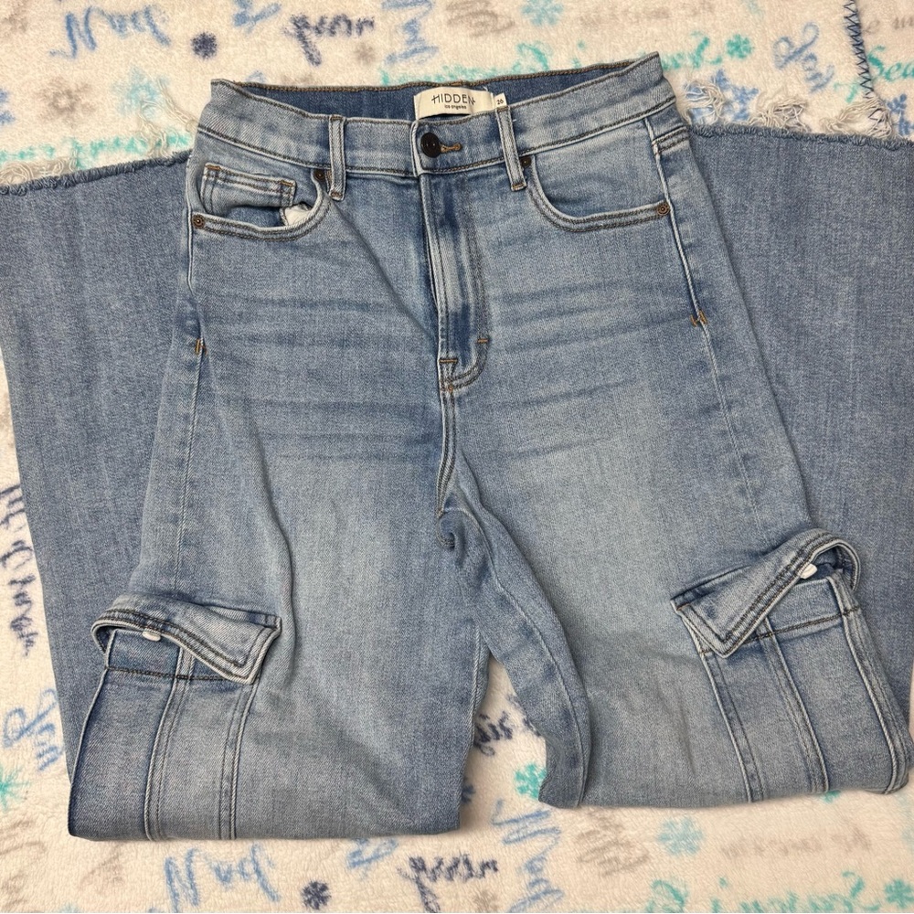 Light Blue Wide-Leg Cargo Jeans
